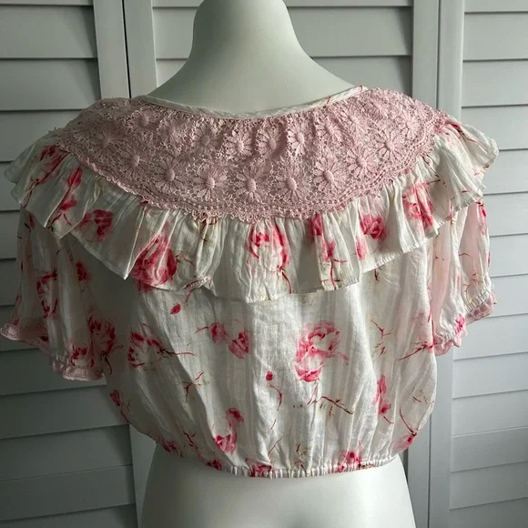 LoveShackFancy Pink Floral Crop Top - Picture 6 of 13